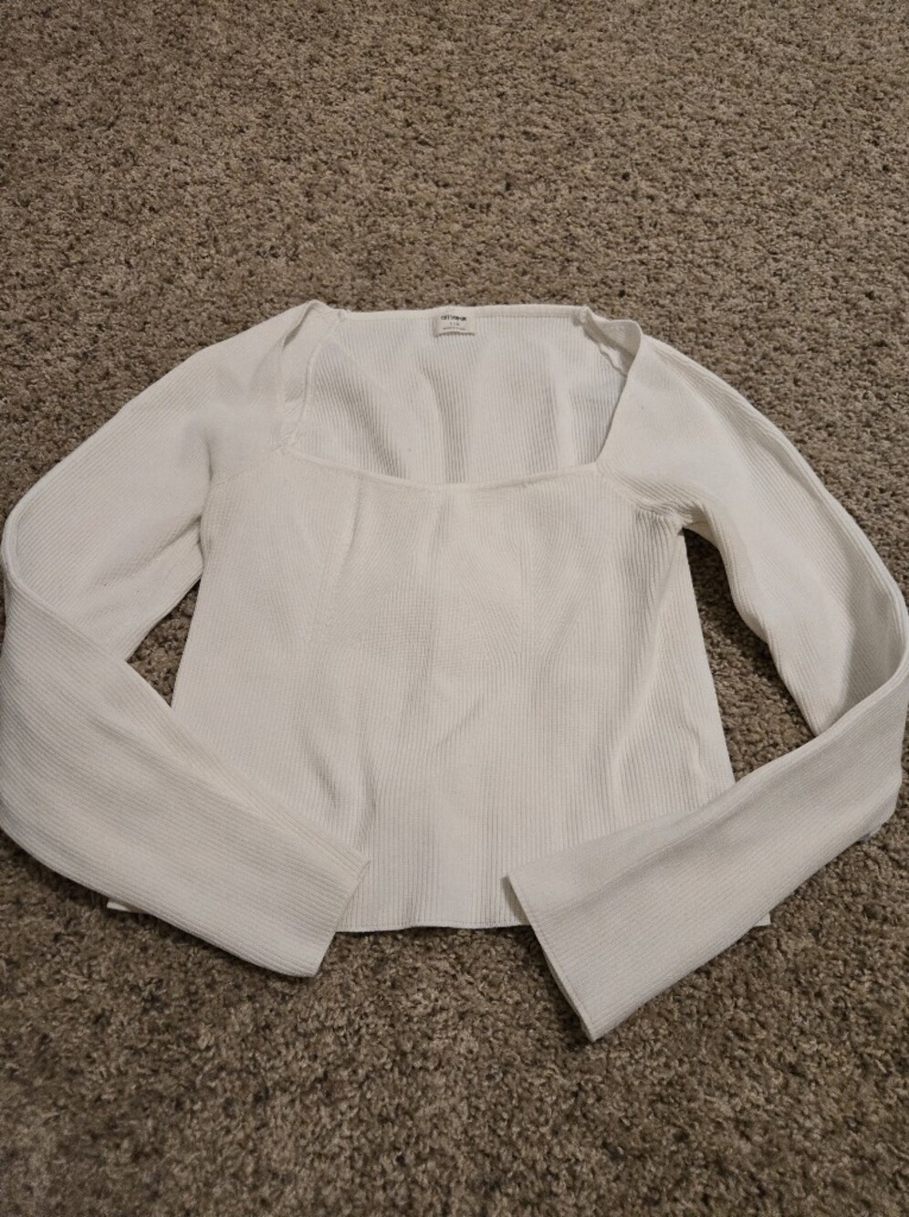 💖Cotton On Women’s White Ribbed Long-Sleeve Square Neck Top